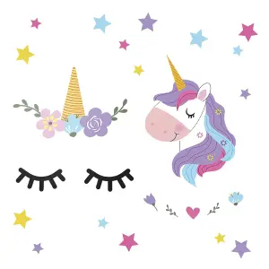 Walplus Sleepy Unicorns Kids Sticker PVC Multicoloured