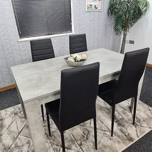 Dining Table With 4 Chairs, Dining Table Room Set 4, Kitchen Set Of 4, Grey Table, 4 Black Chairs Furniture Kosy Koala