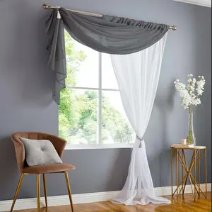 Double Display Voile 150cm x 229cm Charcoal/White Slot Top Curtain Panel