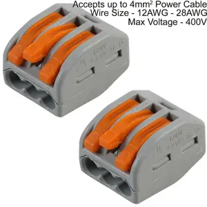 2x 3 Way WAGO Connector 32A Electrical Lever Terminal Block Push Fit Junction