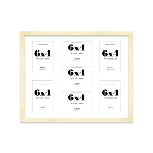 20x16 Inch 7 Opening Photo Collage Frame, Display Seven 6x4 Inch Photos, Multi Aperture Family Picture Frame, Gold