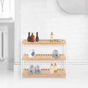 Woodluv 3-Tier Shoe Rack, Shoe Storage Organiser, Wooden Storage Rack, Shoe Shelf for Hallway, Living Room, 70x26x55cm