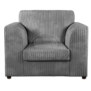 Luxor Jumbo Cord 3 + 2 + 1 Fabric 3 Piece Sofa Suite - Fullback Grey