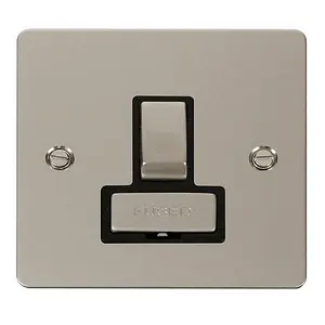 Flat Plate Pearl Nickel 13A Fused Ingot Connection Unit Switched - Black Trim - SE Home