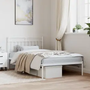 Berkfield Metal Bed Frame with Headboard White 107x203 cm