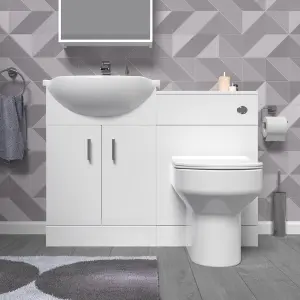 Nes Home White 1050mm Vanity Unit With WC Unit & Back To Wall Toilet