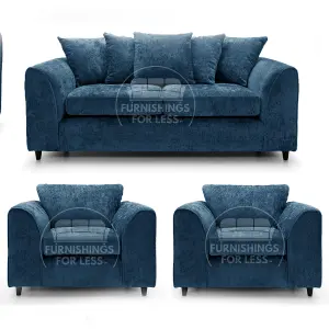 Monaco Chenille Fabric 3 Piece Sofa Set - 3 1 1 Blue