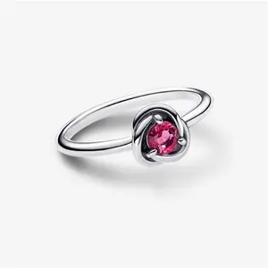 Pandora October Birthstone Eternity Circle Ring - Sterling Silver / Man-Made Crystal / Pink - Sz. 50