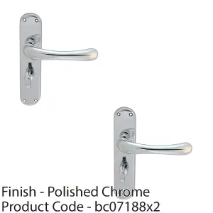 2 PACK - Rounded Smooth Bathroom Latch Door Handle - Polished Chrome Lever on Backplate