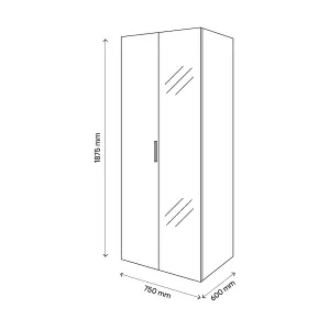 GoodHome Atomia Freestanding Matt grey oak effect Particle board Mirrored Wardrobe (H)1875mm (W)750mm (D)580mm