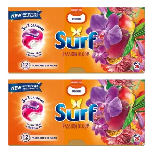 Surf 3 in 1 Laundry Washing Detergent Capsules Passion Bloom, 52 Washes, 2Pk