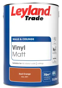 Leyland Trade Vinyl Matt Walls & Ceilings Emulsion Paint Red Orange (RAL 2001) 5L