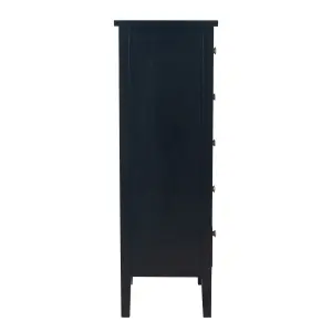 Satin Black Wood 5 Drawer Tall Boy