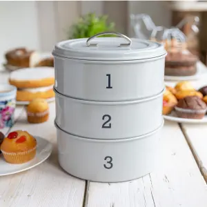 Living Nostalgia Traditonal Style 3 Tier Airtight Cake Tin Set -French Grey