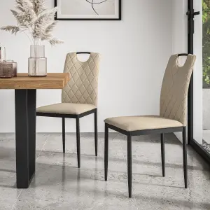 Haydon Extending Dining Table + Chairs- White Marble Effect Table Top w Black Legs + 6 Monza Faux Leather Dining Chairs (Beige)