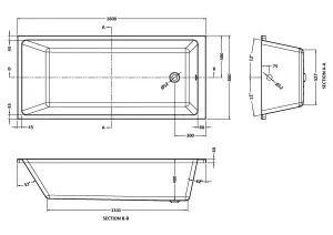 Square Thin Edge Single Ended Straight Shower Bath with Leg Set, 1800mm x 800mm