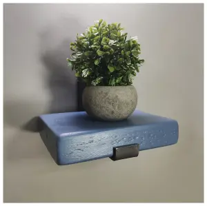 Handmade Wooden Rustic Flower Shelf Bracket Bent Up 17.5 x 20cm Nordic Blue