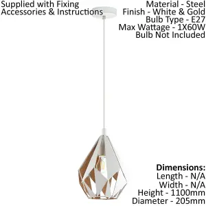 Hanging Ceiling Pendant Light White & Gold Geometric 1x 60W E27 Feature Lamp