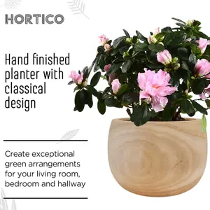 HORTICO™ Indoor Plant Pot, (Dia) 23cm ECO Round Wooden Planter for House Plants with Waterproof Liner D23 H15 cm, 2.6L