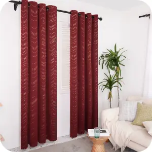 Deconovo Foil Printed Thermal Curtains 46 x 90 Inch Dark Red 2 Panels Super Soft Ring Top Blackout Curtains for Bedroom