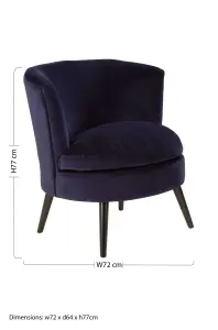 Interiors by Premier Midnight Blue Round Armchair, Elegant Accent Armchair,Plush Midnight Velvet Upholstered Chair, Durable Chair