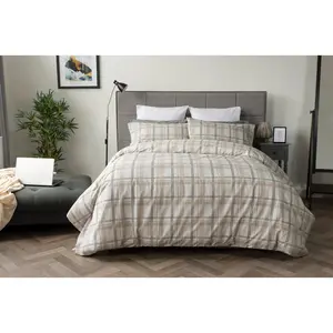 Cotton Blend Chequered Duvet Cover Set with Pillowcases Double - 2 Standard Pillowcases