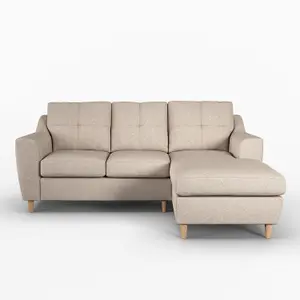 Baxter Fabric L Shaped 3 Seater Corner Sofa With Chaise Oatmeal Right Hand Facing