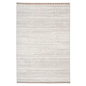 Neutral Beige Brown Scandi Fringed Living Area Rug 120cm x 170cm