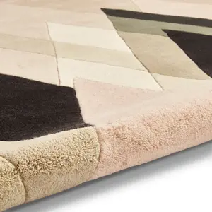 Beige Handmade Luxurious Modern Wool Abstract Rug Easy to clean Living Room and Bedroom-120cm X 170cm