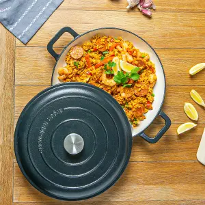 Argon Tableware - Cast Iron Shallow Casserole Dish - 2.3 Litre - Matte Black