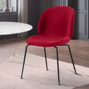 Luxurious Red Velvet Dining Chair with Black Metal Legs