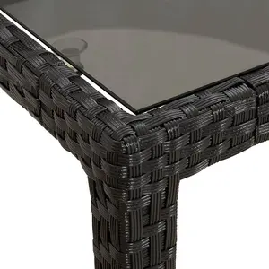 Berkfield Garden Table Black 250x100x75 cm Tempered Glass and Poly Rattan