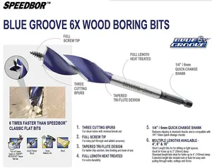 IRWIN Blue Groove 6X Wood Bit Set, 6 Piece