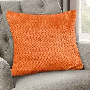 Moneeba Snug Soft Chevron Patterned Mink Moda Plush Cushion Orange / 56cm x 56cm