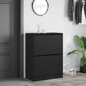 Shoe Cabinet with 2 Flip-Drawers Black 80x42x108 cm