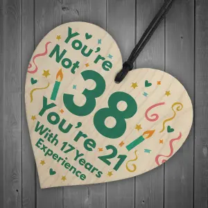 Red Ocean Funny Birthday Gifts For Women Novelty 38th Birthday Gift For Men Wooden Heart Sign Funny Birthday Card