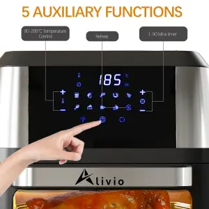 Alivio 12L Digital Air Fryer Oven 1800W, Multifunctional 12 Preset Programs, 5 Auxiliary Functions, 360 Degree Hot Air Circulation