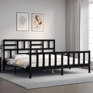 Berkfield Bed Frame with Headboard Black 200x200 cm Solid Wood