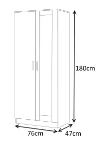 REFLECT 2 Door Mirrrored Wardrobe in Gloss White Door Fronts and Matt White Carcass