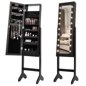 COSTWAY 18 LEDs Jewelry Armoire Floor Standing Mirror Cabinet