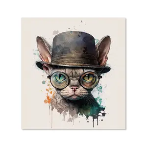 Devon Rex Cat With Glasses Splashart Premium Glass Kitchen Splashback W900mm x H750mm