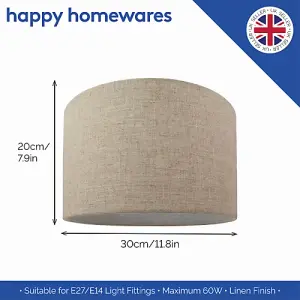 Contemporary and Stylish Natural Linen 12 Lamp Shade in Oatmeal - 30cm Diameter