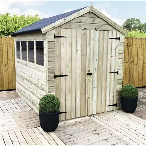 6 x 6 Garden Shed Premier Pressure Treated T&G APEX Wooden Garden Shed + 3 Windows + Double Doors + (6' x 6' / 6ft x 6ft) (6x6 )