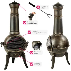 Fire Pit - cast iron chiminea, removable grid shelf, air supply regulator - grey