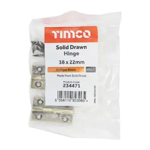 TIMCO Solid Drawn Brass Hinges Antique Brass - 38 x 22