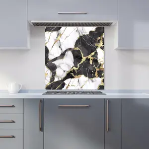 Gold And Black Marble Effect Premium Glass Kitchen Splashback W600mm x H600mm