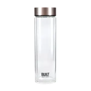 BUILT Tiempo 450ml Insulated Water Bottle, Borosilicate Glass / Stainless Steel - Rose Gold