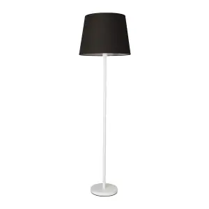 ValueLights Charles White Single Stem Floor Lamp with Black Tapered Shade and LED Bulb