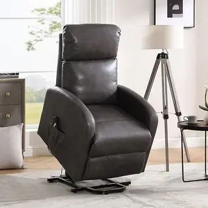 Rise & Recline Electric Recliner Armchair Faux Leather - Dom Dark Grey