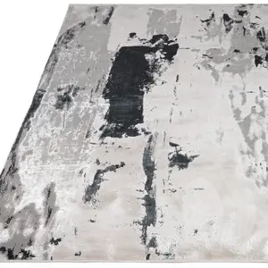 Grey Modern Easy to Clean Abstract Rug For Dining Room Bedroom And Living Room-66 X 240cmcm (Runner)